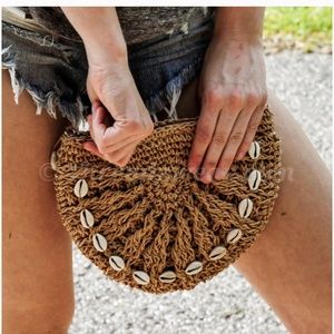 Straw Puka Shell Clutch Bag